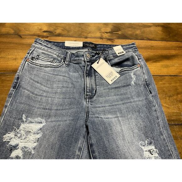 Judy Blue Jeans Womens 9/29 Distressed Straight Fit Mid Rise Raw Hem NWT - Picture 3 of 10